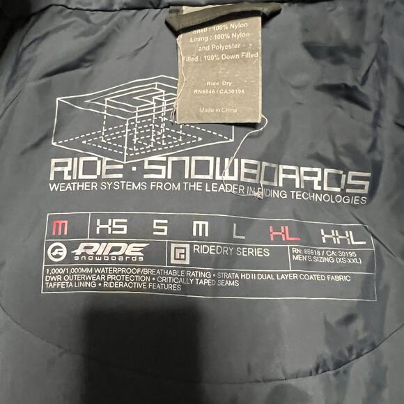Ride Snowboards Coat Mens XL Ridedry Series Jacket Hooded Down Ski Snow Green - Picture 9 of 10